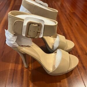 Beige Nude Patent Heels Shoes Stiletto Ankle Buckle Strap Sandal New Size 10